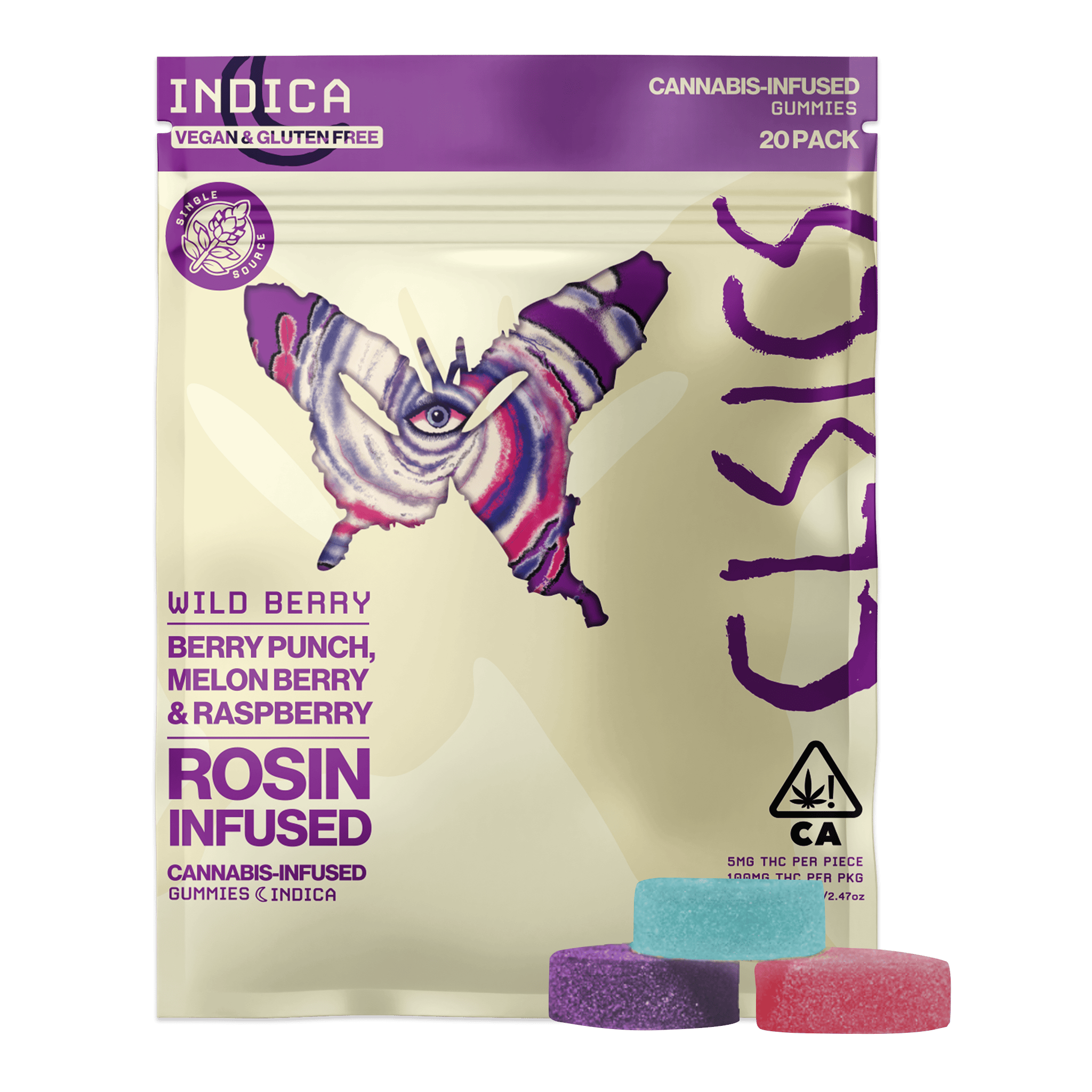 Wild Berry Indica 20Pk Gummies - LIVE ROSIN INFUSED PARTY PACK